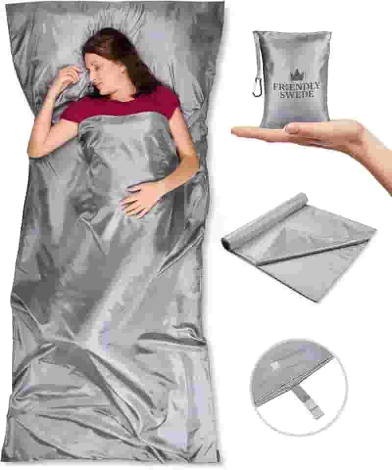 The Friendly Swede Forro de saco de dormir — Saco de dormir adulto ultraleve de poliéster ou microfibra para clima frio; lençóis de viagem finos para hotel; lençóis de acampamento; saco de dormir de