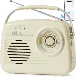 Rádio retro Am FM, pequenos rádios portáteis com Bluetooth, funcionam com pilhas AA ou tomadas à parede, suportam cartão SD/USB/entrada AUX/saída de auriculares para casa / exterior (bege)