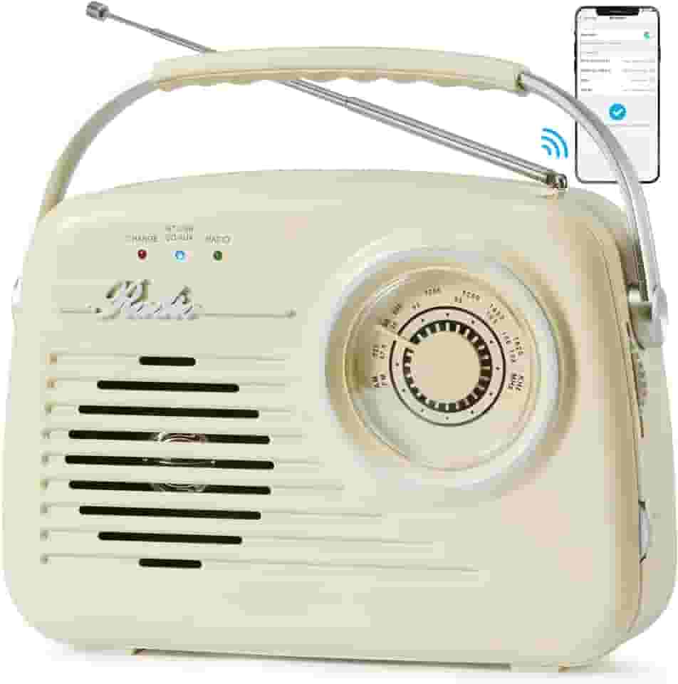 Rádio retro Am FM, pequenos rádios portáteis com Bluetooth, funcionam com pilhas AA ou tomadas à parede, suportam cartão SD/USB/entrada AUX/saída de auriculares para casa / exterior (bege)