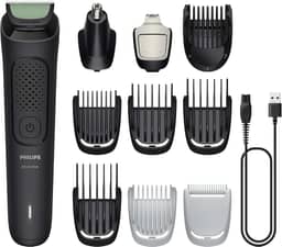 Philips Multigroom Aparador de Pelos 10 em 1 3000 Series, Barbeador elétrico e Aparador para Rosto, Cabeça e Corpo, Lâminas Autoafiáveis para a Pele, 10 Configurações de Comprimento, Modelo MG3931/15