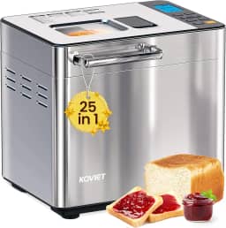 KOVIET Máquina de fazer pão 25 em 1 com dispensador duplo automático, máquina de pão de aço inoxidável de 900 g com configurações sem glúten, massa, geléia, iogurte, etc., prata