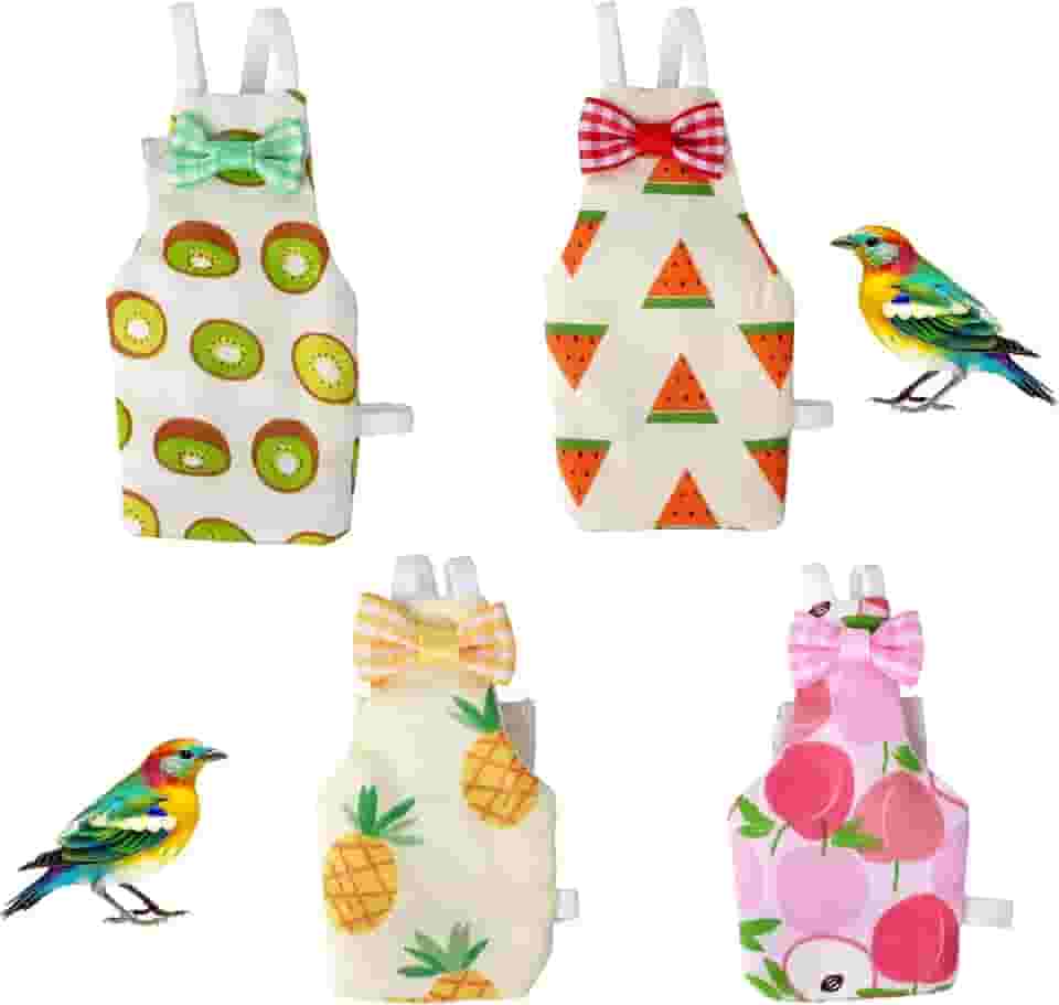 4 peças Fraldas para Pássaros, Reutilizáveis Fralda Papagaio Roupa Ajustável Fato de Voo Lavável Laço Fofo Fantasia para Caturras Periquitos Pombos e Pequenos Pássaros de Estimação