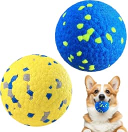Bolas para cães, brinquedos de mastigar para cães agressivos, brinquedos interativos para jogar e pegar, brinquedos leves que flutuam na água, bolas para cães grandes/médios/filhotes (azul + amarelo)