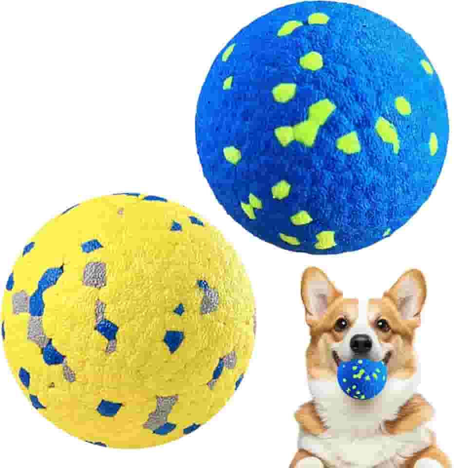 Bolas para cães, brinquedos de mastigar para cães agressivos, brinquedos interativos para jogar e pegar, brinquedos leves que flutuam na água, bolas para cães grandes/médios/filhotes (azul + amarelo)
