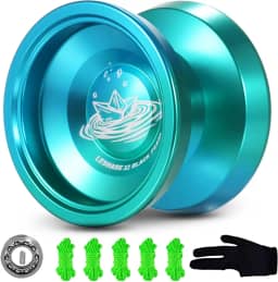 Leshare Yoyo Profissional Sem Resposta Para Profissionais E Ioiôs Responsivos Para Crianças Iniciantes - Rolamentos Substituíveis Que Não Respondem, Luvas E 5 Cabos Incluídos (Azul Verde)