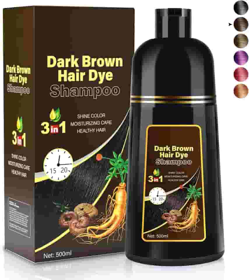 Cosmpro Shampoo 3 em 1 castanho escuro natural para tintura de cabelo, 500 ml, cobertura semi-permanente para cabelos grisalhos, unissex, ingredientes naturais,
