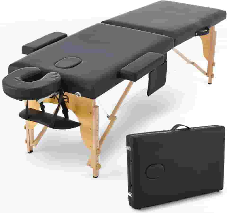 Maca Portátil Premium, Divã Cama de Fisioterapia, Estética, Massoterapia, Massagem, Quiropraxia, Depilação, Tatuagem - Altura Ajustável + bolsa de transporte - Preto BKZA - MSG 102