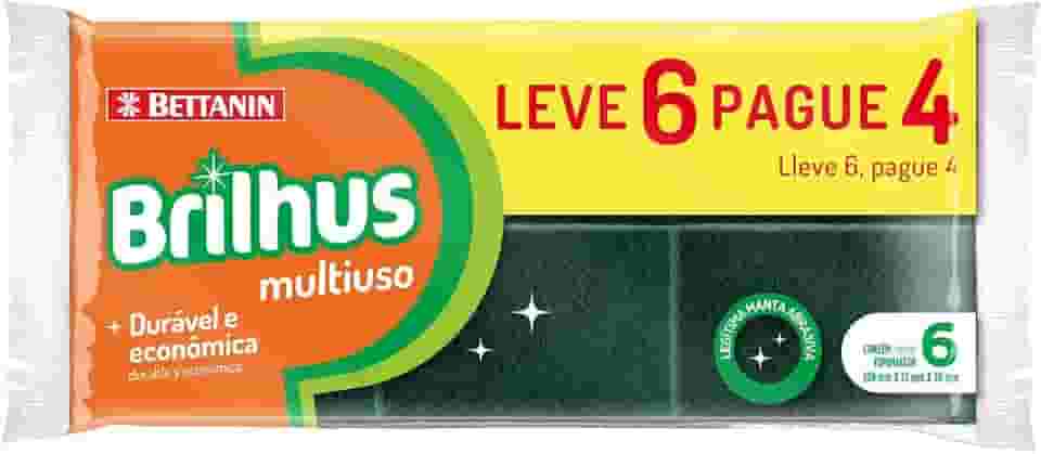 Brilhus - Esponja Multiuso Abrasiva, Embalagem Econômica Leve 6 Pague 5 Unidades, Bettanin