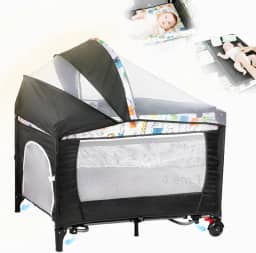 Berço Portátil 3 em 1 cercadinho Infantil Até 15 Kg chiqueirinho moises para bebe com Mosquiteiro, Barra de Brinquedos Trocador Móbile e Bolsa - berco acoplado a cama - Seguro, Confortável e Compacto