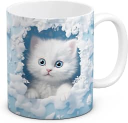 Caneca Gato Gatinho fofinho Realista 3D Personalizada Presente Amiga Amizade Azul 325ml