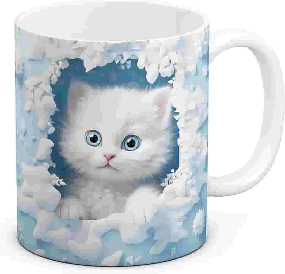 Caneca Gato Gatinho fofinho Realista 3D Personalizada Presente Amiga Amizade Azul 325ml