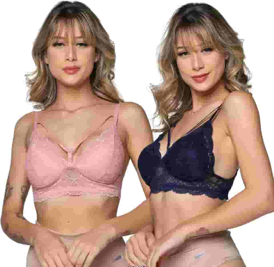 Kit 3 Soutien Rendado com Bojo e Strappy Sexy Sutiã Feminino