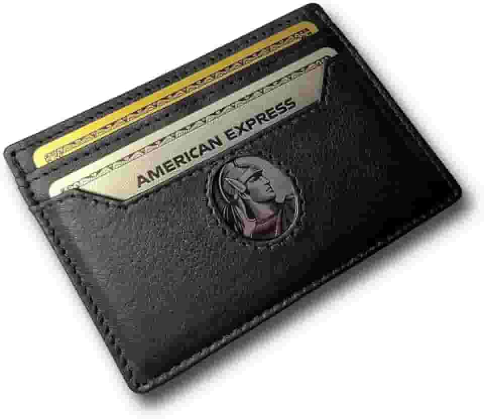 Carteira Minimalista de 4 Cartões, Carteira de Couro Legítimo com Proteção RFID, Preta, Unissex-Adulto