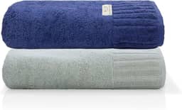 Jogo Toalha De Banho Gigante Ele/Ela Velour 500g/m², 100% Algodão, 02 Peças 85cm x 150cm, Toque Super Macio, Aconchegante, Melhor Absorção, Moderno E Sofisticado (Marinho/Limestone)