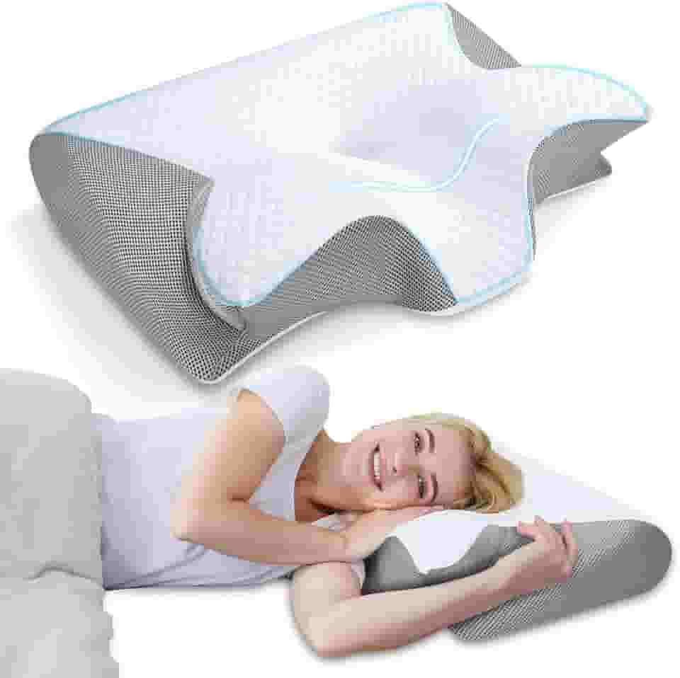 Travesseiro Cervical Ortopédico de Espuma de Memória – Ergonômico para Alívio da Dor no Pescoço e Costas – Suporte para Dormir de Lado, Costas e Estômago