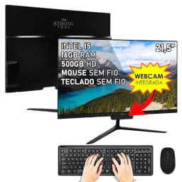 Computador All In One Preto Intel Core i5 21,5" 16GB HD 500GB 4 Núcleos Super Turbo Hdmi Teclado e Mouse Sem Fio Strong Tech