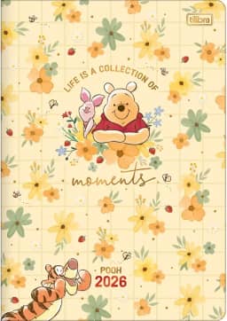 Tilibra - Planner Grampeado 17,8 x 25,4 cm Pooh 90 G 2026 - Amarela com Flores - Moments
