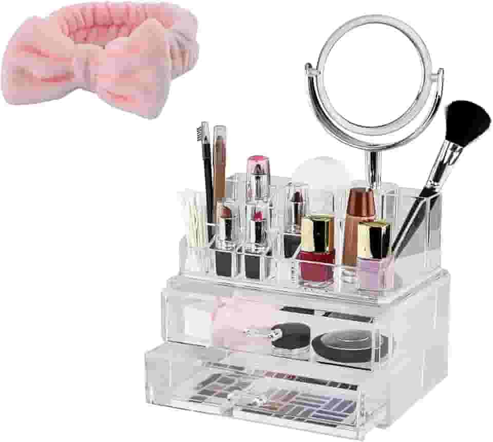 Organizador De Cosmético Porta Estojo De Acrilico Maquiagem 4 Gavetas Com Espelho Grande