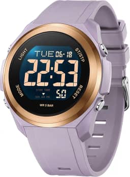 Relógios femininos com luz traseira digital LED com visor duplo de fuso horário, alarme, cronômetro, ultrafino, colorido