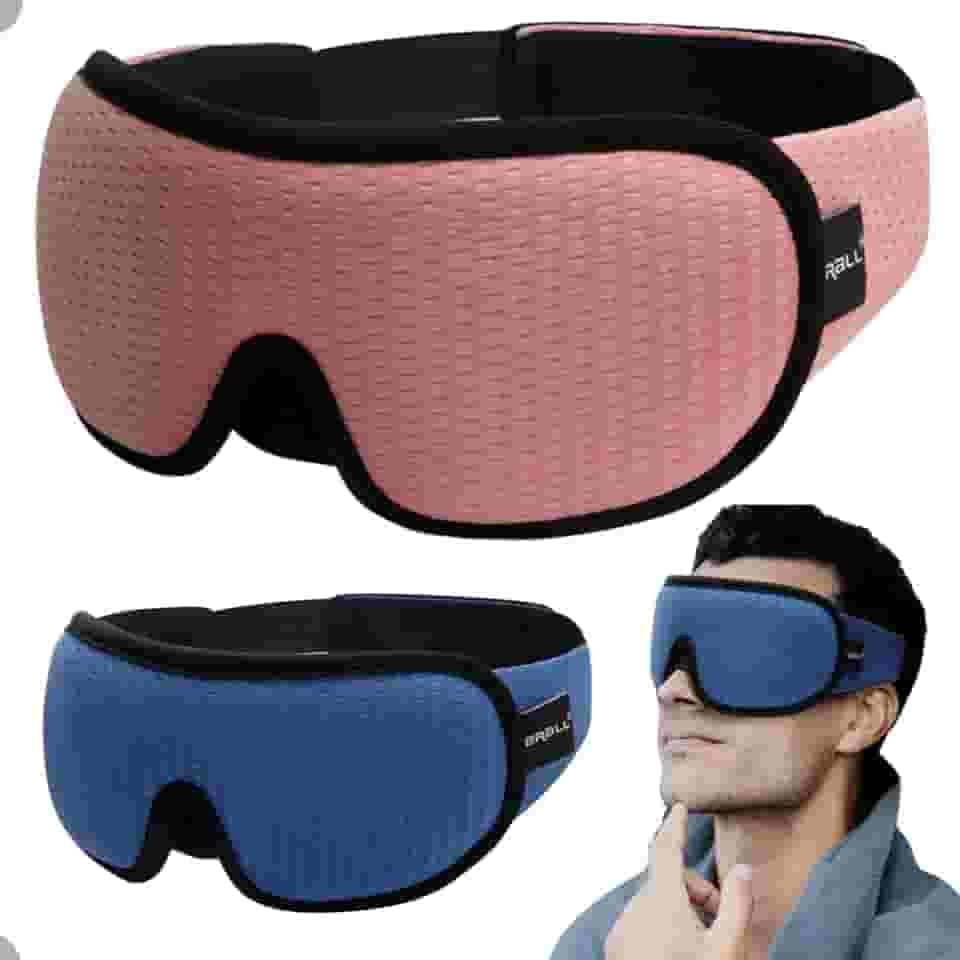 Máscara para Dormir 3D Premium, Tapa Olhos Ajustável, Design Anatômico, Disponível em Rosa e Azul (Rosa)