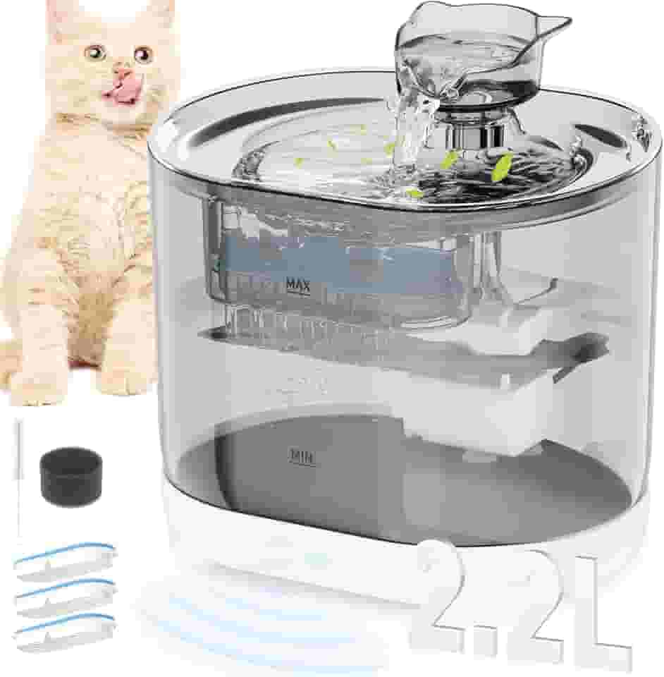 Bebedouro para Gatos Sem Fio, 2.2L Fonte Gato Comedouros, fonte de agua para gato e cães, Gatos Acessorios com3 filtros de reposição, Silenciosa, Filtragem automática,Conveniente,Fácil de limpar