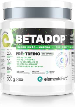 Pré-treino sem Cafeína BETADOP 300g com Vitaminas/Coenzima Q10 Sabor Limão com Matchá elementoPuro