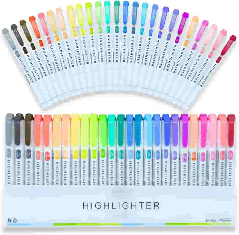 Conjunto de 25 Marcadores de Texto Fluorescente Cores Neon Marcadores para Bíblias Marca texto Para Livros Canetinhas de Ponta Dupla Ponta Chanfrada Não Mancham Ideal para Estudantes