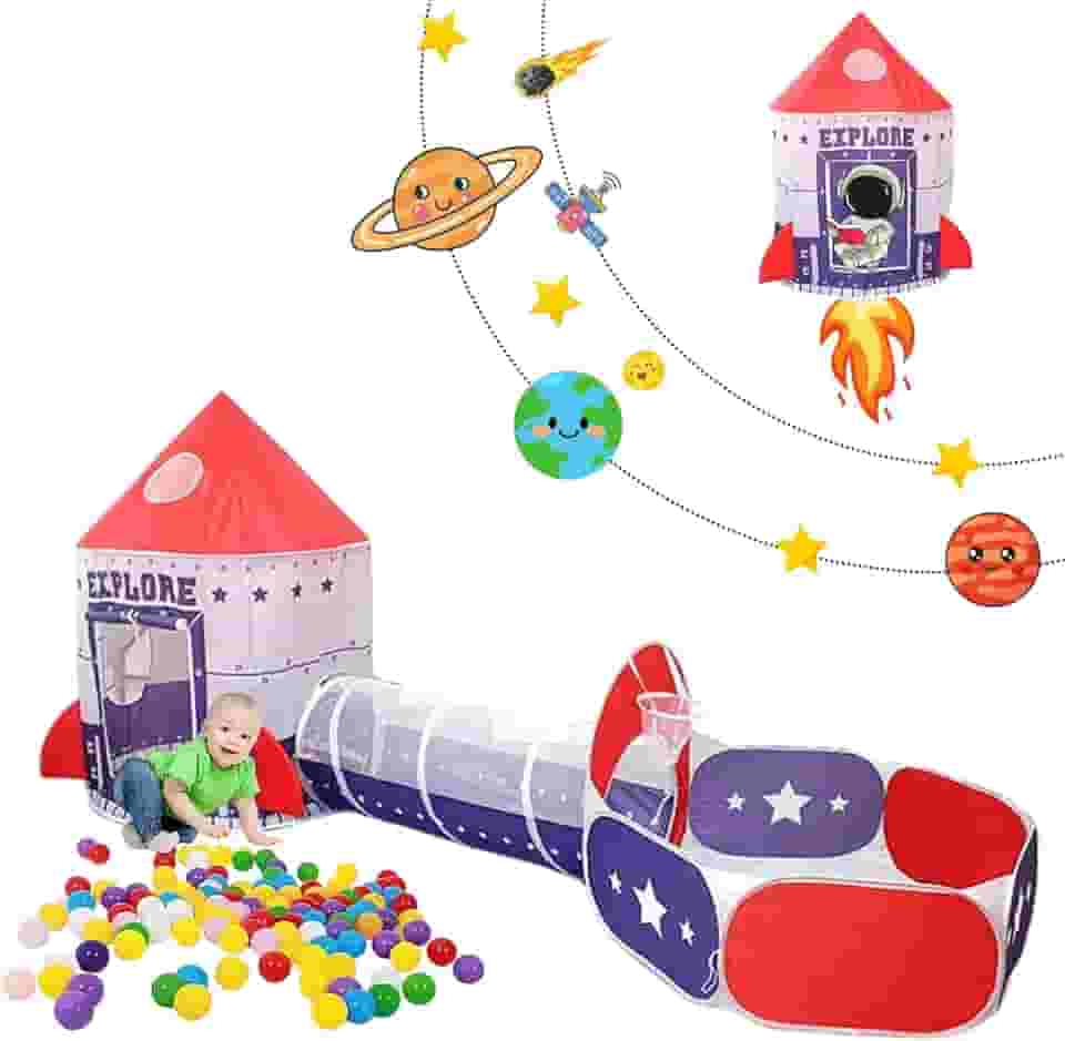 Barraca Infantil Estrela Rosa, Cabana Menino, Casinha Menina, 3 em 1 Com Toca Túnel e Cesta Basquete para Uso Interno e Ar Livre (Astronauta Azul)