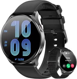 Smartwatch AMOLED 1.43"- Relógio Inteligente com Chamadas Bluetooth, 130+ Esportes, IP68,2 Pulseiras (Preto) - Unissex iOS/Android