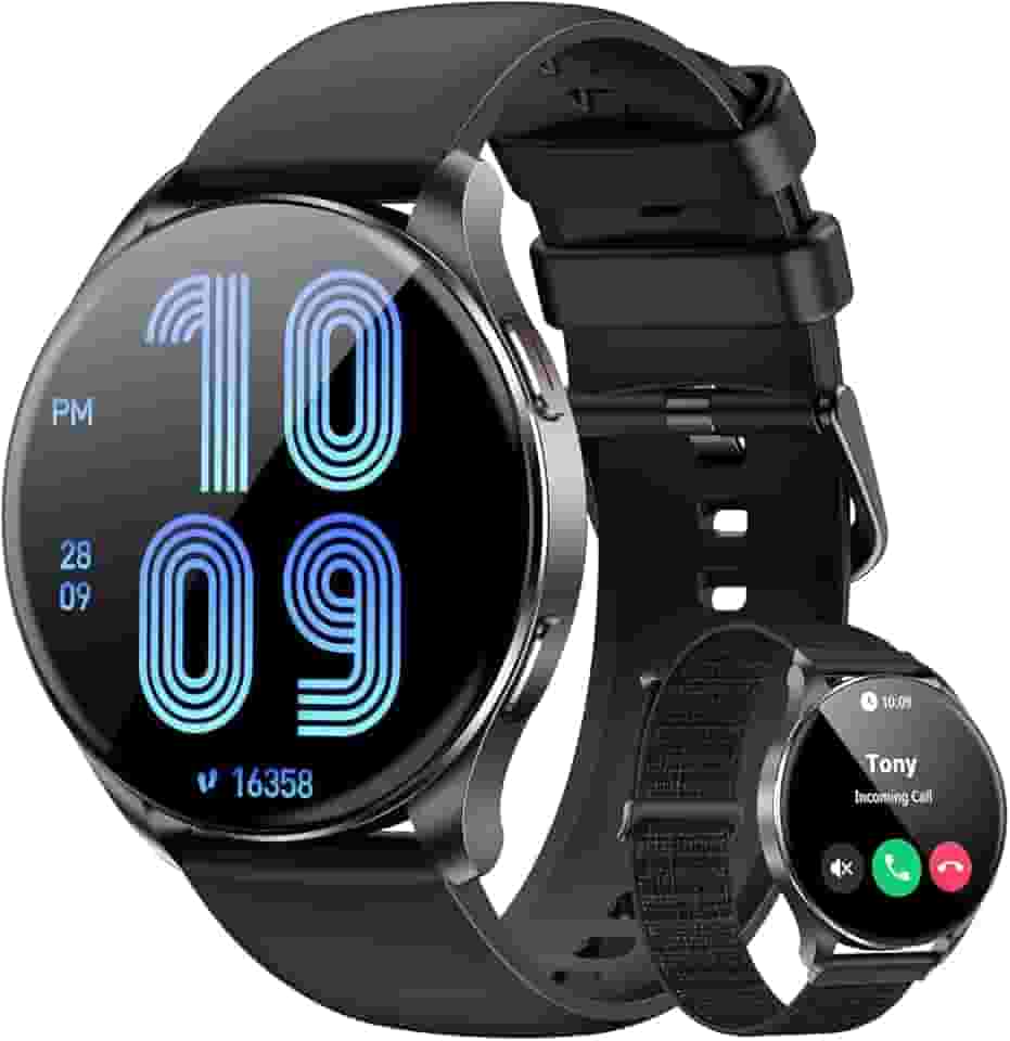 Smartwatch AMOLED 1.43"- Relógio Inteligente com Chamadas Bluetooth, 130+ Esportes, IP68,2 Pulseiras (Preto) - Unissex iOS/Android