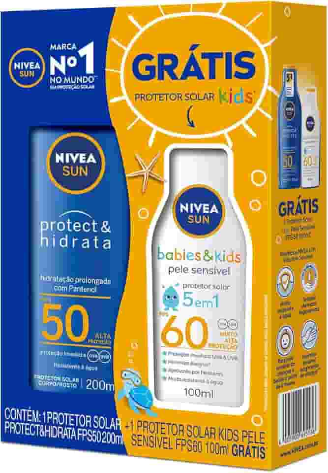 NIVEA SUN Kit Protetor Solar Protect & Hidrata FPS50 200ml + Protetor Solar Kids Sensitive FPS60 100ml, Nivea