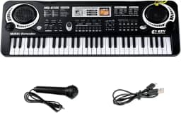 Teclado Musical Infantil 61 Teclas, Piano Eletrônico Portátil com Microfone para Crianças de 3 a 12 Anos, Brinquedo Educativo com 16 Sons de Instrumentos, 6 Músicas Demo, 10 Ritmos, 8 Percussões