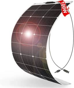 DOKIO Painel Solar Semi-Flexível 100W 12V Filme Fino Dobrável Monocristalino Leve (4,9lb) para Caravana RV Barco Camper Trailer