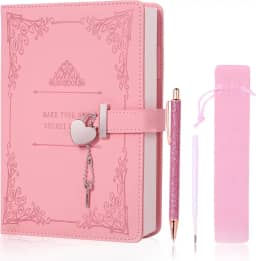 Diário de bloqueio em formato de coração com caneta, tamanho A5, couro PU, macio, fecho, diário, agenda pessoal, escritor, caderno, caderno secreto, presente para adultos, crianças, escritores, meninas e mulheres (rosa).