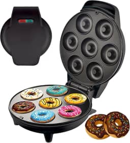 Máquina De Mini Donuts 7 Rosquinha Antiaderente 1200W Confeitaria Profissional Branco Café da Manhã Lanche da Tarde PRETO