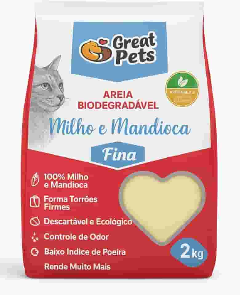 Great Pets Areia Biodegradável para Gatos, Milho e Mandioca, Fina, 2kg