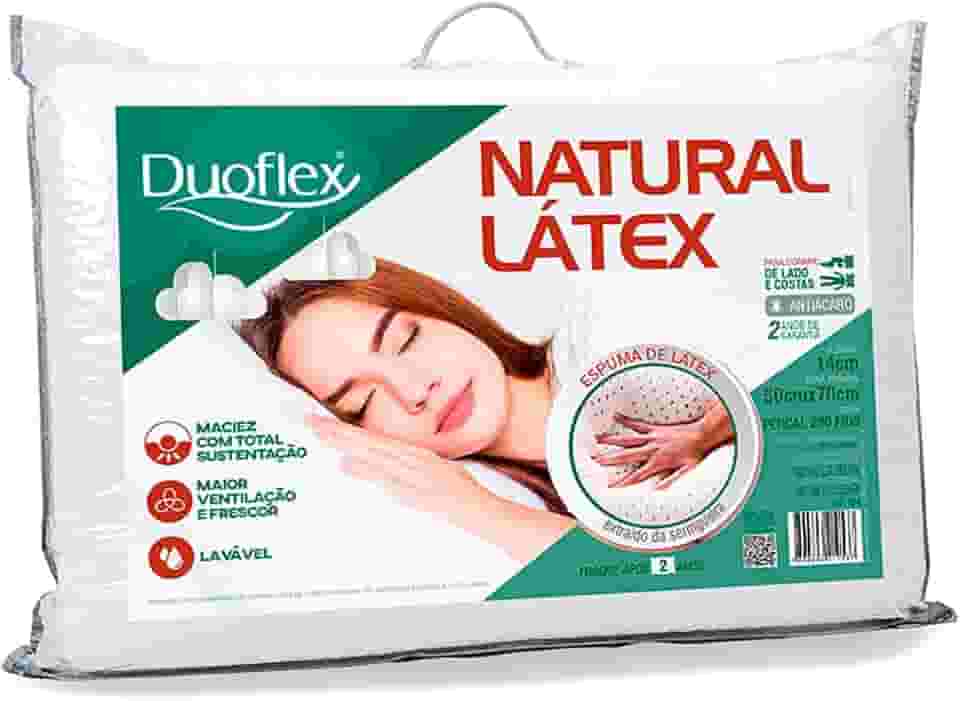 Travesseiro Duoflex Natural Latex 14 cm, Branco, Capa 100% algodão 200 fios, para fronha 50 x 70 cm