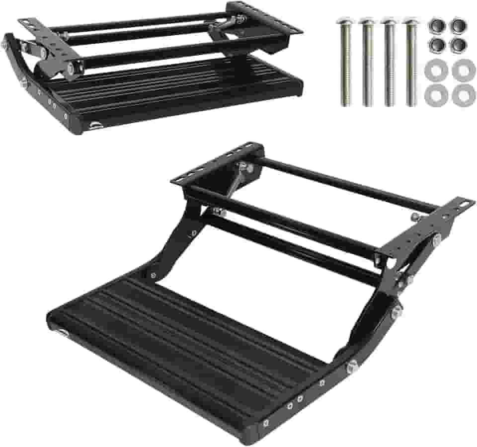 LEADALLWAY Escada de trailer para trailer dobrável manual único, preto