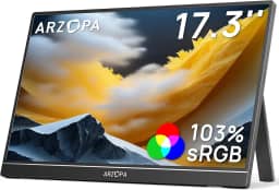ARZOPA Monitor portátil de 17,3”, monitor para jogos IPS 1080P FHD 103% sRGB Monitor para laptop com suporte embutido Tela externa HDMI USB C para PC Mac Telefone Xbox Switch PS5