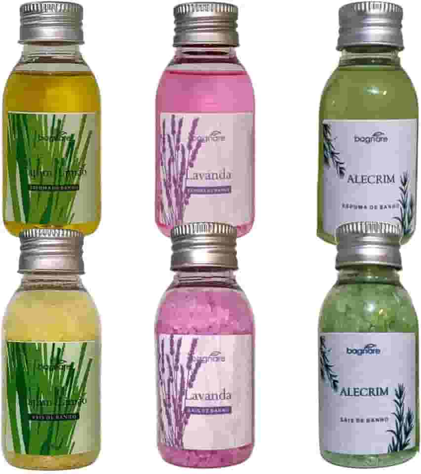 Kit 3 Sais De Banho e 3 Espumas para Banheira Hidromassagem Lavanda Alecrim Capim Limao 60ml