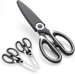 Tesoura de Cozinha Multiuso Premium Inox com Bainha Protetora Cortes Precisos Carne Frango Peixe Ervas Legumes Frutas Uso Profissional e Doméstico 21 cm