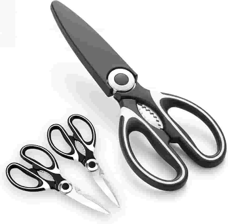 Tesoura de Cozinha Multiuso Premium Inox com Bainha Protetora Cortes Precisos Carne Frango Peixe Ervas Legumes Frutas Uso Profissional e Doméstico 21 cm