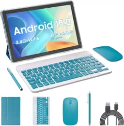 Tablet Android 15, 2 em 1, tablets de 10 polegadas com teclado e mouse Stylus, 8 GB + 64 GB + 1 TB de expansão, computador com tela sensível ao toque de 1280 * 800 IPS, 5G WiFi 6, L1, tablet