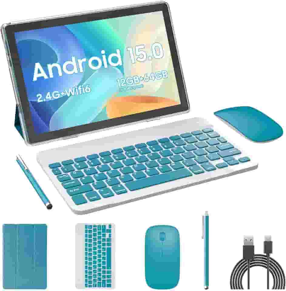 Tablet Android 15, 2 em 1, tablets de 10 polegadas com teclado e mouse Stylus, 8 GB + 64 GB + 1 TB de expansão, computador com tela sensível ao toque de 1280 * 800 IPS, 5G WiFi 6, L1, tablet