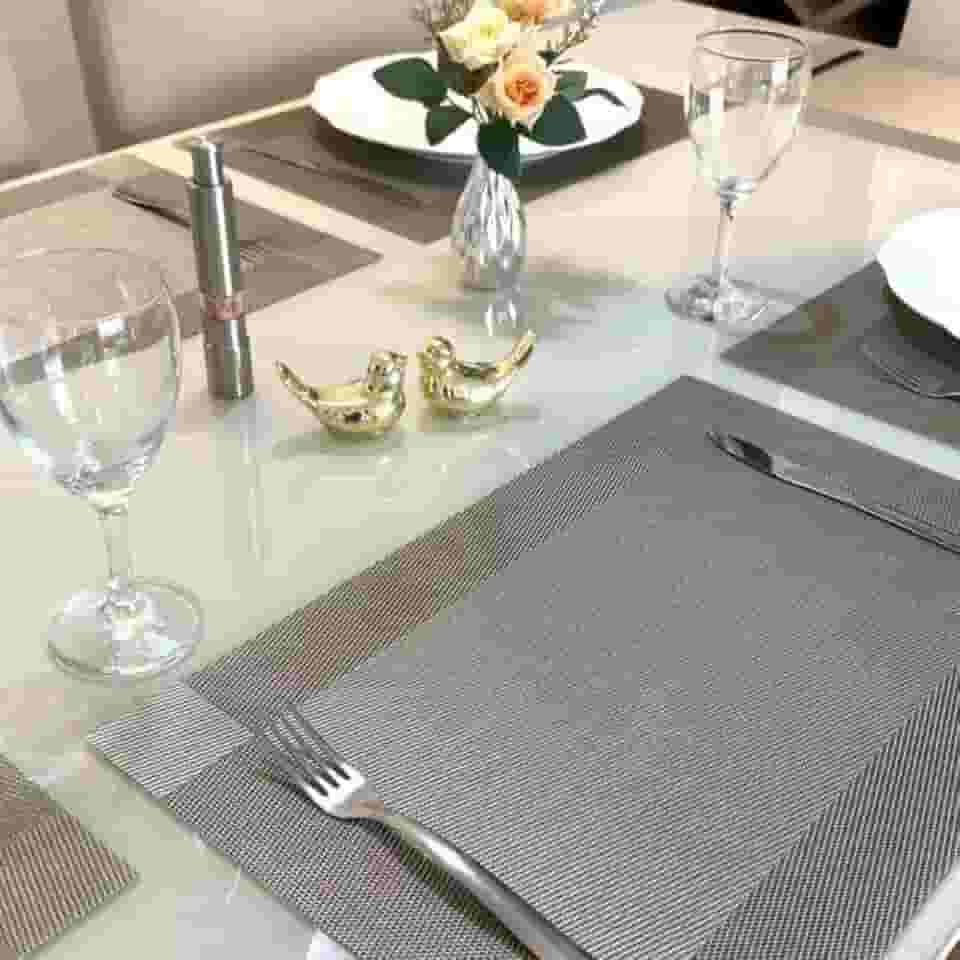 Kit 6 Peças Jogo Americano Retangular - Sousplat para Mesa Posta - Jogo Americano Elegante para Jantar, Almoço e Café - Lavável e Resistente - Shop100 (Cinza)