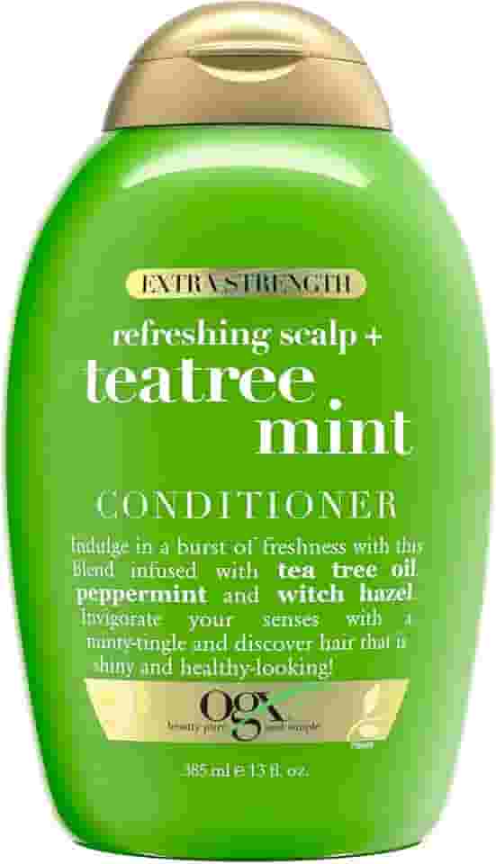 OGX Extra Strength Refreshing Scalp + Teatree Mint Conditioner, Revigorante Conditioner with Tea Tree & Peppermint Oil & Witch Hazel, sem parabenos, sem sulfatos, 13 fl oz