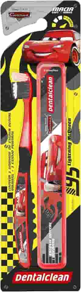 Dentalclean Escova de Dente Infantil Carros com Estojo Escolar, Macia, Vermelho