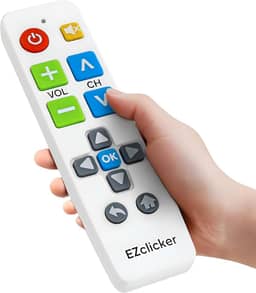 Controle remoto universal de TV Plus com botão grande (branco) simples e fácil de usar, funciona com as principais marcas de TV (2 pilhas AAA não incluídas)