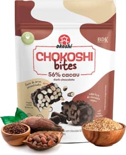 OKOSHI - Chokoshi Bites 56% Cacau - Arroz Caramelizado com Chocolate 56%, Snacks Saudáveis de Baixa Caloria, Lanches Fit para a Dieta - Vegano, Sem Glúten, Sem Lactose, Sem Gordura Trans, Kosher - 50g