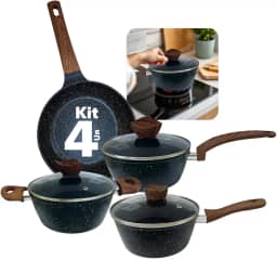 Jogo de Panelas Ceramica Premium 7 Peças Antiaderentes de Revestimento Cerâmico Grafito Pesada com Tampa de Vidro Temperado e Fundo Triplo Fogão a Gás, Elétricos, Indução (Grafito)